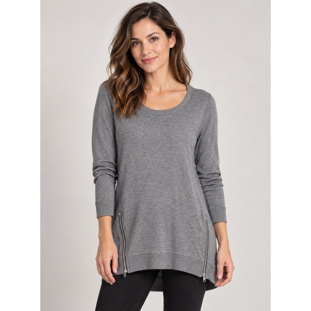 Chicos Zenergy Gray Side Zip Tunic Sweatshirt Size 0 US 4/6 Long Sleeve Scoop